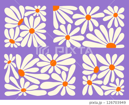 Dynamic 70s wave and floral illustration 126703949