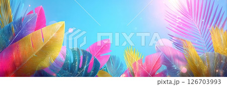 カラフルなヤシの葉のフレーム 126703993