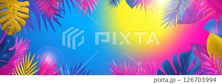 カラフルなヤシの葉のフレーム 126703994
