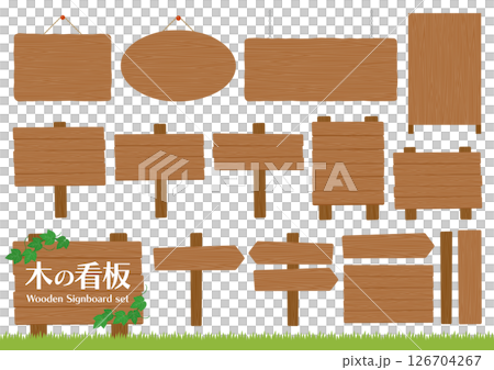 Set of various wooden vintage signboard illustrations 126704267