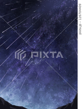 【手描き素材】幻想的で綺麗な流星群の背景 126704409