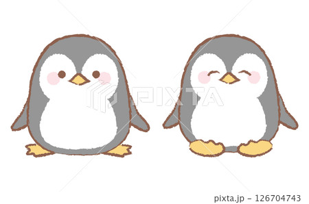 かわいいペンギンの手描き風のキャラクターイラストセット 126704743