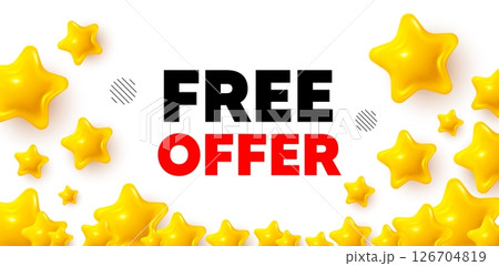 Free offer winner banner with 3d stars. Golden stars banner. Free offer tag. Special offer sign. Sale promotion symbol. Review rate background. Vector Free offer winner banner with 3d stars. Golden stars banner. Free offer tag. Special offer sign. Sale promotion symbol. Review rate background. Vector 126704819