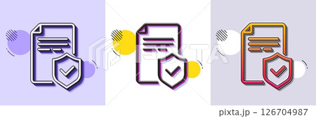 Insurance policy line icon. Halftone dotted pattern. Gradient icon with grain shadow. Risk coverage document sign. Policyholder symbol. Line insurance policy icon. Various designs. Vector 126704987