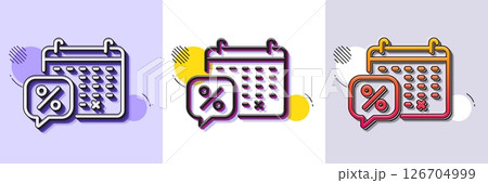 Discounts calendar line icon. Halftone dotted pattern. Gradient icon with grain shadow. Sale offer sign. Promotion price symbol. Line discounts calendar icon. Various designs. Vector Discounts calendar line icon. Halftone dotted pattern. Gradient icon with grain shadow. Sale offer sign. Promotion price symbol. Line discounts calendar icon. Various designs. Vector 126704999