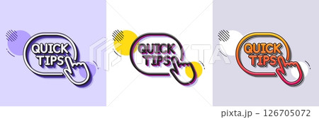 Quick tips click line icon. Halftone dotted pattern. Gradient icon with grain shadow. Helpful tricks sign. Line quick tips icon. Various designs. Vector 126705072