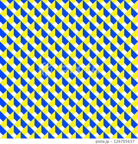 格子模様の箱型騙し絵 背景素材 視覚効果 スウォッチ対応 黄色 青 イエロー ブルー 126705637