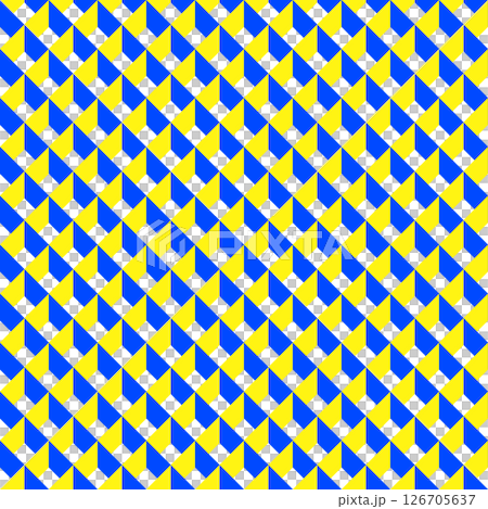 格子模様の箱型騙し絵 背景素材 視覚効果 スウォッチ対応 黄色 青 イエロー ブルー 126705637