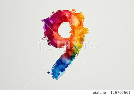 The number nine is written in a colorful, abstract style 126705661