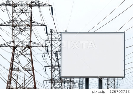 A white billboard is in the middle of a power line A white billboard is in the middle of a power line 126705738