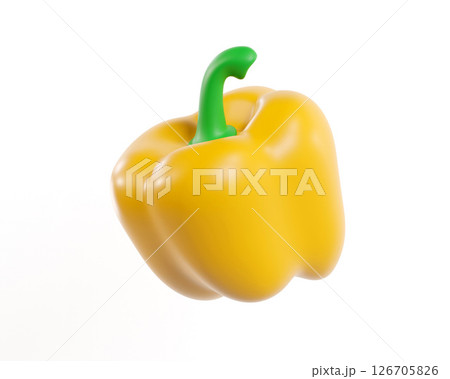Bulgarian yellow pepper. Asset for games, web. 3D illustration cartoon vegetable icon isolated on white background 126705826