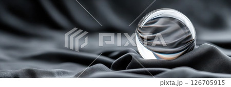 Mystical crystal ball revealing ethereal figure on black velvet cloth for dramatic effect 126705915