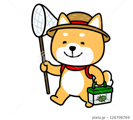 虫採りにアミとカゴを持って出かけるしばいぬ 虫採りにアミとカゴを持って出かけるしばいぬ 126706769