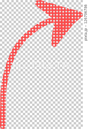 Hand-drawn red dotted right curved arrow icon 126706786