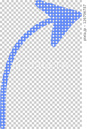 手描きで青いドット柄の右上向きカーブの矢印アイコン 手描きで青いドット柄の右上向きカーブの矢印アイコン 126706787