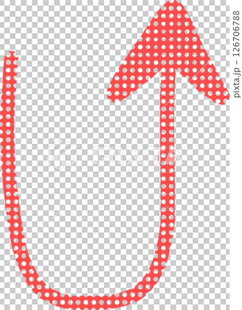 手描きで赤いドット柄のU字カーブの矢印アイコン 126706788