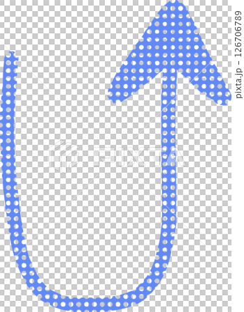 手描きで青いドット柄のU字カーブの矢印アイコン 126706789