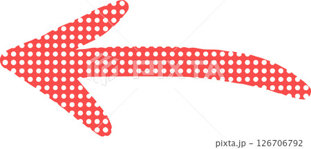 手描きで赤いドット柄の左向き矢印アイコン 126706792