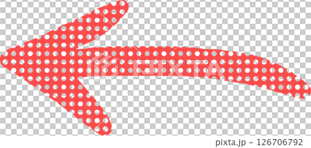 手描きで赤いドット柄の左向き矢印アイコン 126706792