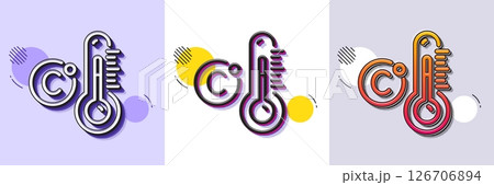 Celsius thermometer line icon. Halftone dotted pattern. Gradient icon with grain shadow. Temperature diagnostic sign. Fever measuring symbol. Line celsius thermometer icon. Various designs. Vector 126706894