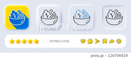 Salad line icon. Neumorphic, Flat shadow, 3d buttons. Vegetable food sign. Healthy meal symbol. Line salad icon. Social media icons. Vector 126706929