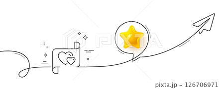Love letter line icon. Continuous line with share plane. Heart mail sign. Valentine day symbol. 3d star in speech bubble. Love letter single line ribbon. Loop curve pattern. Vector Love letter line icon. Continuous line with share plane. Heart mail sign. Valentine day symbol. 3d star in speech bubble. Love letter single line ribbon. Loop curve pattern. Vector 126706971
