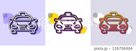 Taxi cab transport line icon. Halftone dotted pattern. Gradient icon with grain shadow. Car vehicle sign. Taxicab driving symbol. Line taxi icon. Various designs. Vector 126706984