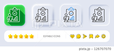Inspect line icon. Neumorphic, Flat shadow, 3d buttons. Quality research sign. Verification report list symbol. Line inspect icon. Social media icons. Vector 126707070