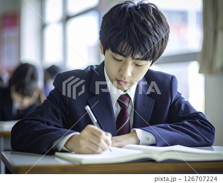 真剣にノートに向き合う男子中高生 126707224