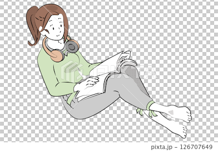 本を読む女性のイラスト 本を読む女性のイラスト 126707649