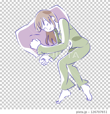 Illustration of a sleeping long-haired woman Illustration of a sleeping long-haired woman 126707651