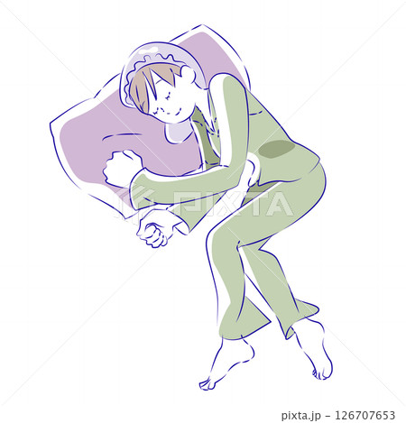パジャマ姿で横向きに眠る女性のイラスト パジャマ姿で横向きに眠る女性のイラスト 126707653