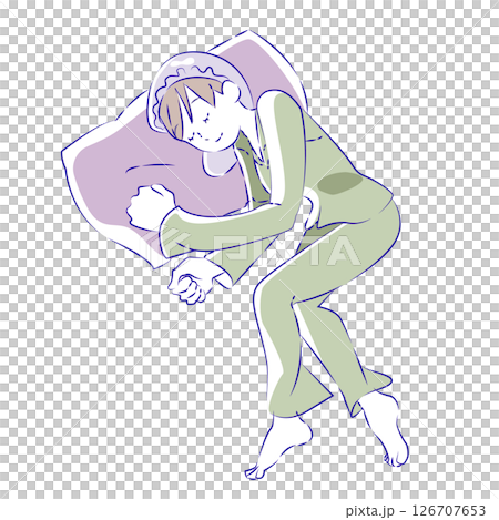 Illustration of a woman sleeping sideways in pajamas 126707653