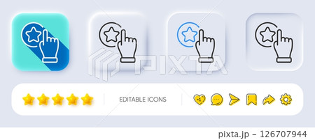 Rate button line icon. Neumorphic, Flat shadow, 3d buttons. Best ranking sign. Rating symbol. Line rate button icon. Social media icons. Vector 126707944