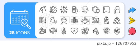 Medical calendar, Hospital building and Blood and saliva test line icons. Interest rate, AI generate, Inflation icons. Pack of Coronavirus, Health skin, Nurse icon. Vector 126707952