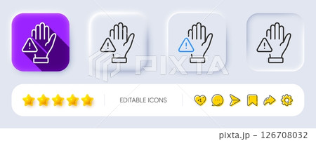 Dont touch line icon. Neumorphic, Flat shadow, 3d buttons. Hand warning sign. Hygiene notification symbol. Line dont touch icon. Social media icons. Vector 126708032