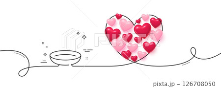 Dish line icon. Continuous line big heart. Tableware plate sign. Food kitchenware bowl symbol. 3d hearts in heart shaped loop. Dish single line ribbon. Loop curve pattern. Vector Dish line icon. Continuous line big heart. Tableware plate sign. Food kitchenware bowl symbol. 3d hearts in heart shaped loop. Dish single line ribbon. Loop curve pattern. Vector 126708050