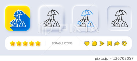 Risk management line icon. Neumorphic, Flat shadow, 3d buttons. Insurance umbrella sign. Danger warning symbol. Line risk management icon. Social media icons. Vector 126708057