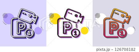 Parking with video monitoring line icon. Halftone dotted pattern. Gradient icon with grain shadow. Car park sign. Transport place symbol. Line parking security icon. Various designs. Vector 126708182