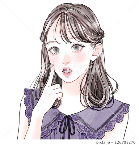 人差し指を頬にあてている女性 126708270