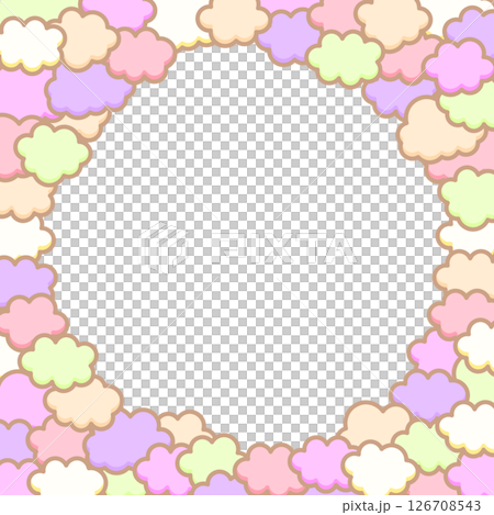 かわいい雲のポップなフレーム背景素材 フワフワ モフモフ 原宿系 クッキー 126708543