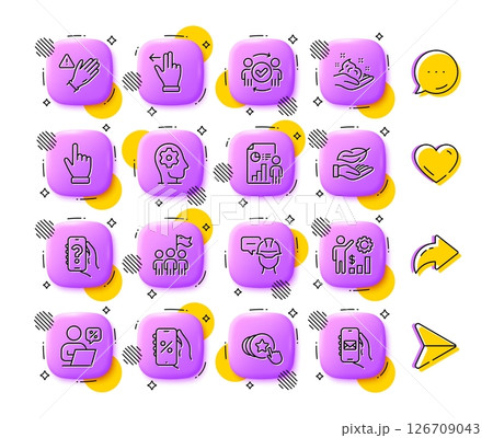Skin care, Employees wealth and Business report line icons. App 3d buttons. Social media comment, share, like icons. Pack of Foreman, Hold heart, Leadership icon. Vector 126709043