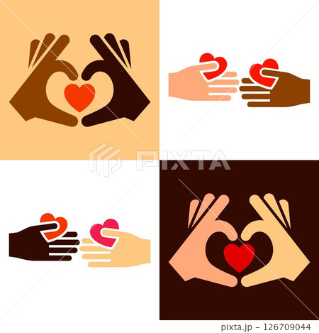 Set icons with hand gestures in various color skin 126709044