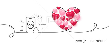 Cyber attack line icon. Continuous line big heart. Ransomware threat sign. Phone hacking symbol. 3d hearts in heart shaped loop. Cyber attack single line ribbon. Loop curve pattern. Vector Cyber attack line icon. Continuous line big heart. Ransomware threat sign. Phone hacking symbol. 3d hearts in heart shaped loop. Cyber attack single line ribbon. Loop curve pattern. Vector 126709062