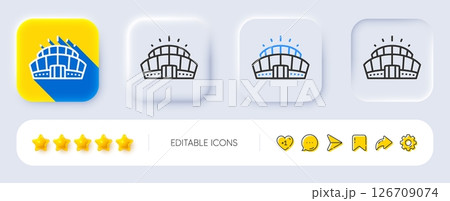 Arena stadium line icon. Neumorphic, Flat shadow, 3d buttons. Competition building sign. Sport complex symbol. Line arena stadium icon. Social media icons. Vector 126709074