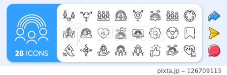 Equality, Equity and Diversity line icons. Interest rate, AI generate, Inflation icons. LGBT rights, Equal opportunities and respective needs icons. Vector 126709113
