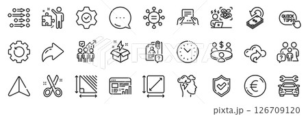 Square area, Ethics and Car line icons pack. Share, Message, Paper plane icons. Creative idea, Euro money, Difficult stress web icon. Receive file, Web report, Strategy pictogram. Vector 126709120