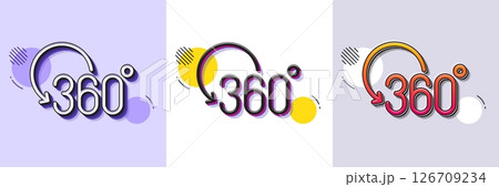 360 degree line icon. Halftone dotted pattern. Gradient icon with grain shadow. Full rotation sign. VR technology simulation symbol. Line full rotation icon. Various designs. Vector 360 degree line icon. Halftone dotted pattern. Gradient icon with grain shadow. Full rotation sign. VR technology simulation symbol. Line full rotation icon. Various designs. Vector 126709234