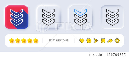 Shoulder strap line icon. Neumorphic, Flat shadow, 3d buttons. Army reward sign. Best rank symbol. Line shoulder strap icon. Social media icons. Vector 126709255