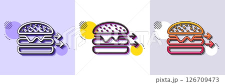 Food delivery line icon. Halftone dotted pattern. Gradient icon with grain shadow. Burger meal sign. Catering service symbol. Line food delivery icon. Various designs. Vector Food delivery line icon. Halftone dotted pattern. Gradient icon with grain shadow. Burger meal sign. Catering service symbol. Line food delivery icon. Various designs. Vector 126709473